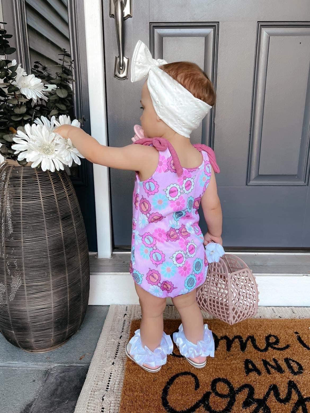 Custom Camellia Tie Strap Bubble Romper (upload file)