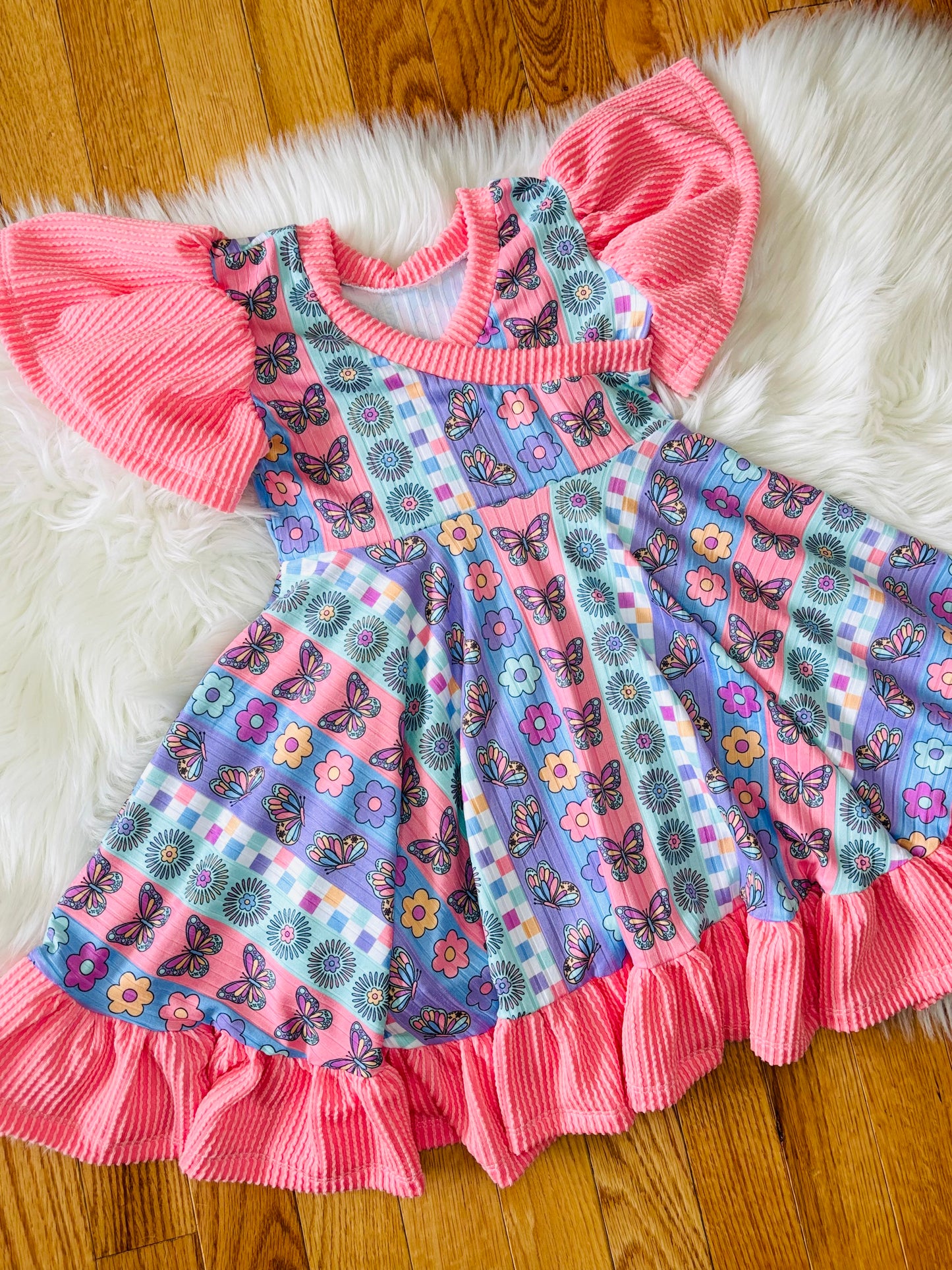 RTS 4T Ruffle Camellia Dress w/Petal Sleeves