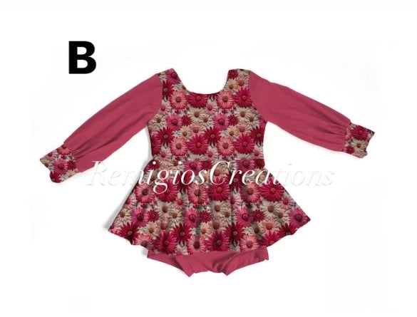 Pink and Red Embroidered Floral Puff Sleeve Brielle Bodysuit