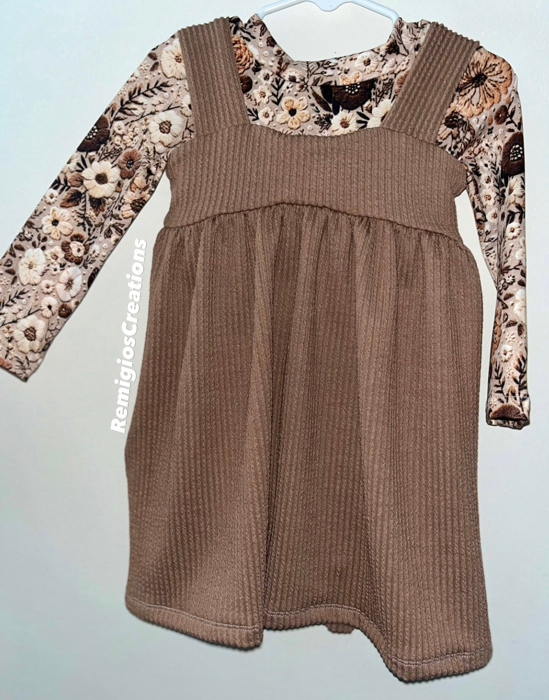 Brown Floral Embroidery Ivy Pinafore W/Leo