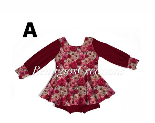 Pink and Red Embroidered Floral Puff Sleeve Brielle Bodysuit