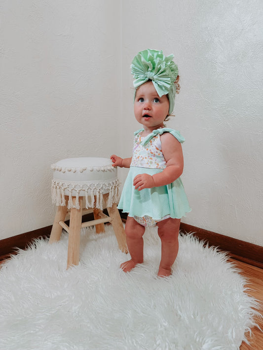 Custom Camellia Tie Strap Skirted Bubble Romper (upload file)