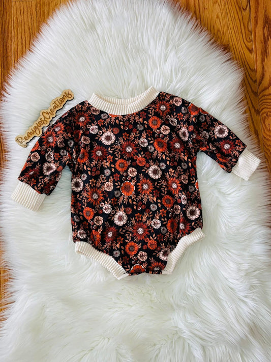 Rust Floral Long Sleeve Sweater Romper