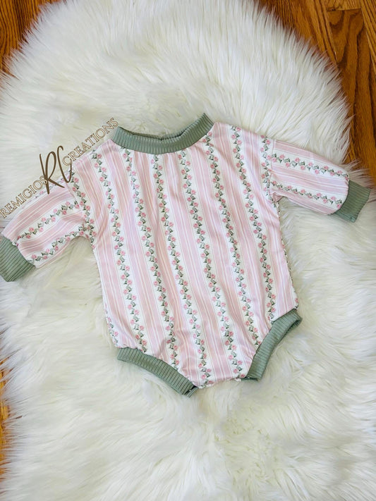 Pink/Green Floral Long Sleeve Sweater Romper