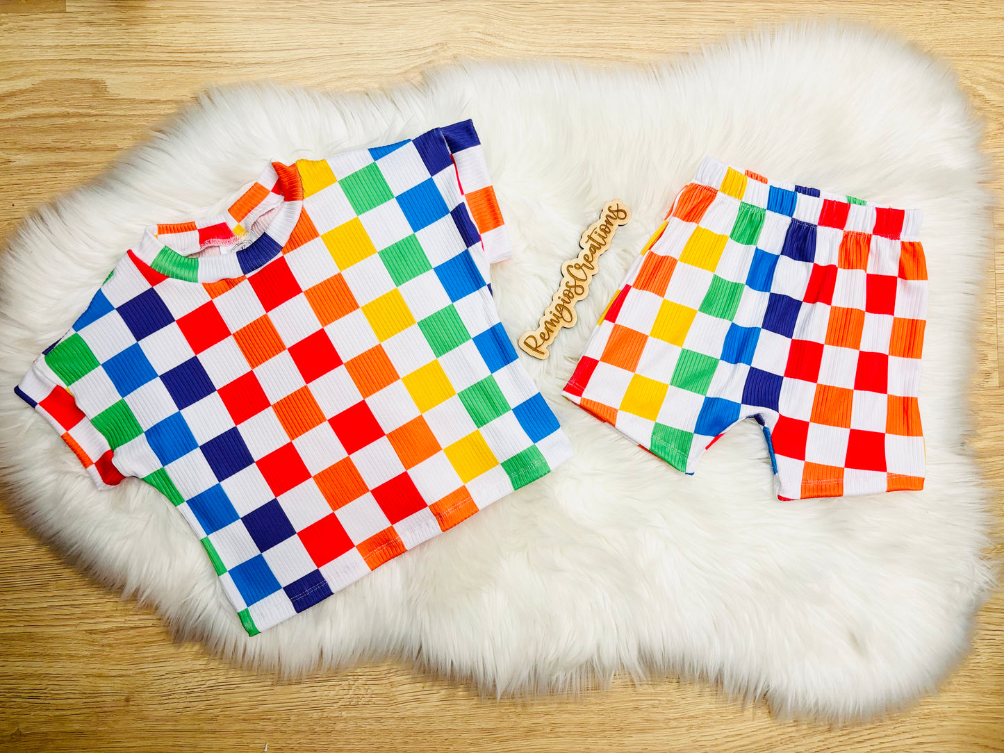 Rainbow Checker Carter Tee w/ Jasper Jogger Shorts