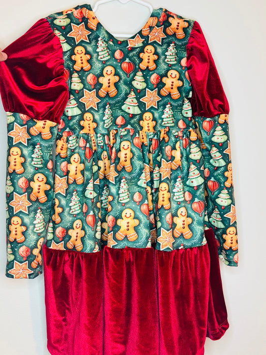 RTS 6Y Gingerbread Tunic Tier Dress w/Juliette Sleeves