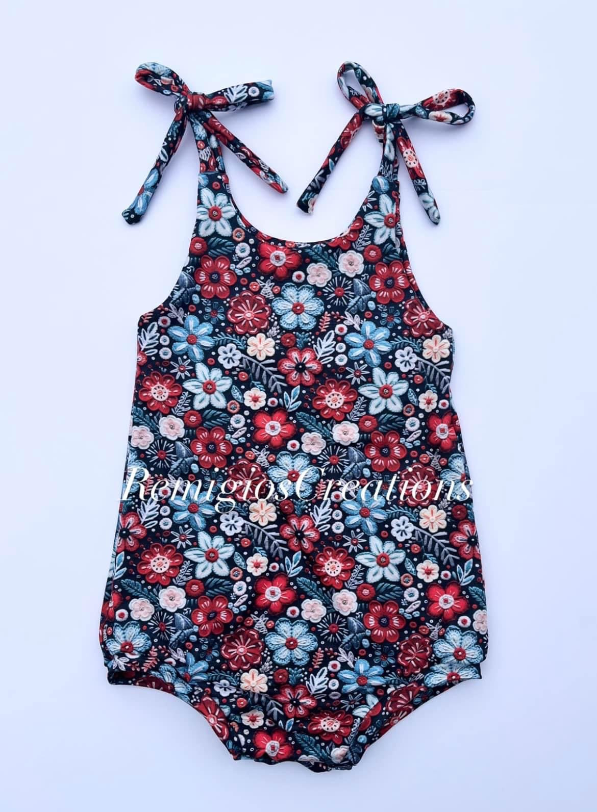 Custom Camellia Tie Strap Bubble Romper (upload file)