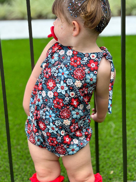 Custom Camellia Tie Strap Bubble Romper (upload file)