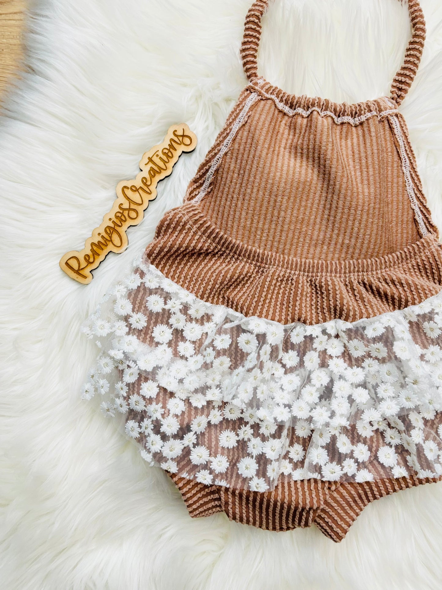 Custom LACE Ruffle Bum Halter Romper (upload file)