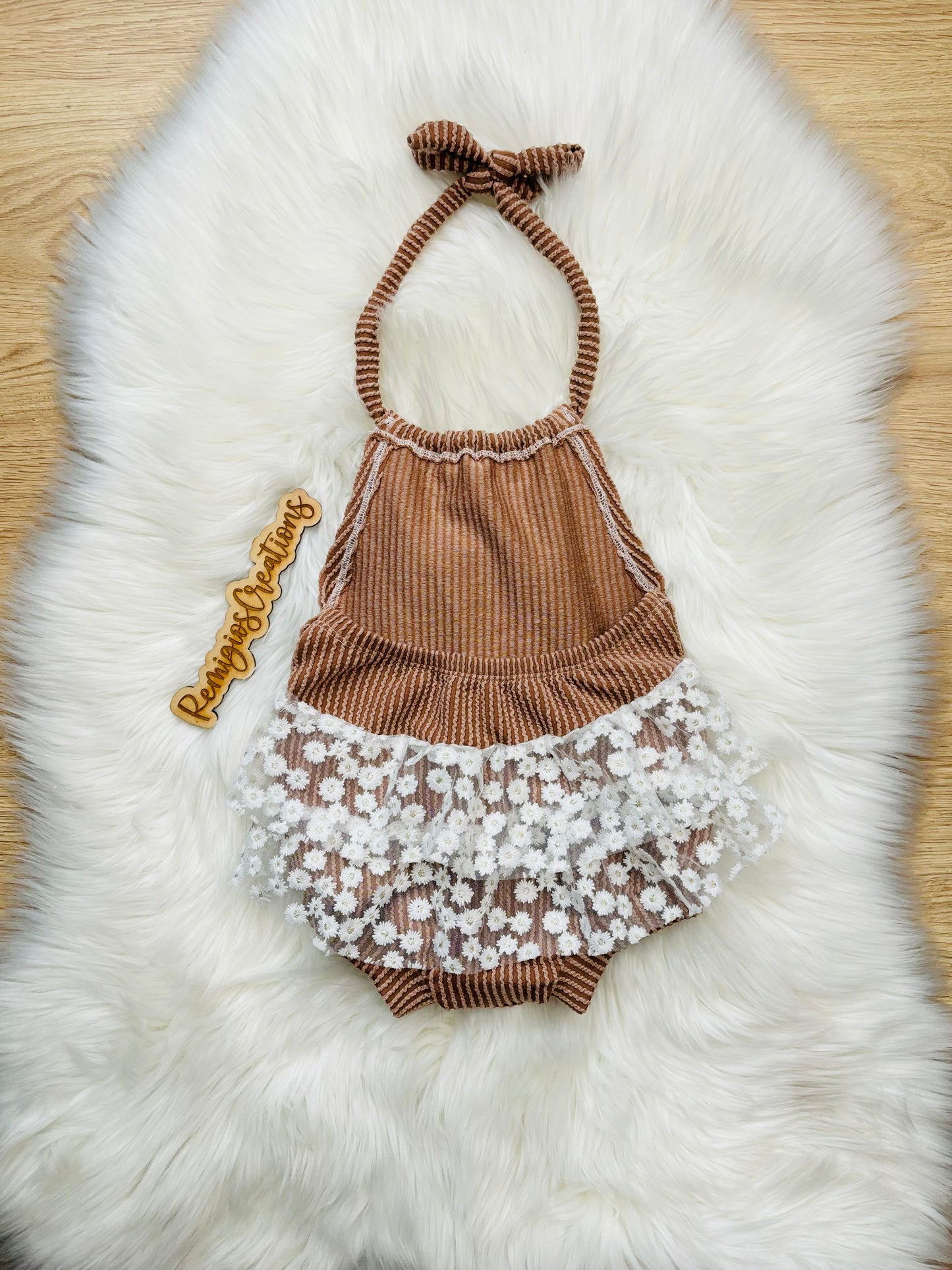 Custom LACE Ruffle Bum Halter Romper (upload file)