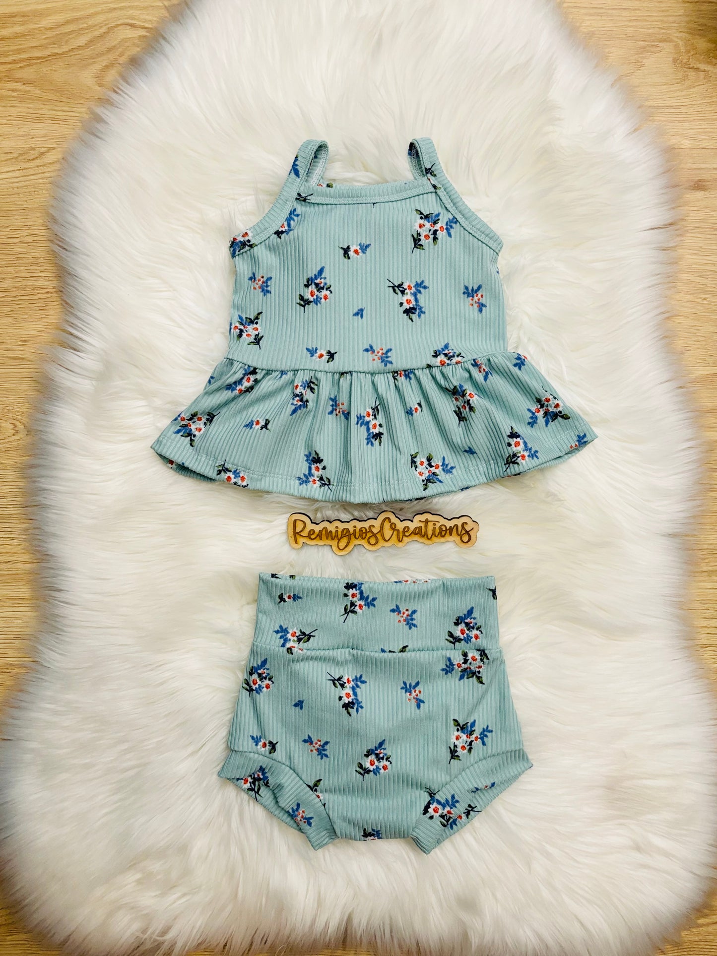 Blue Floral Cami Tank/Onesie/Peplum W/Bummies