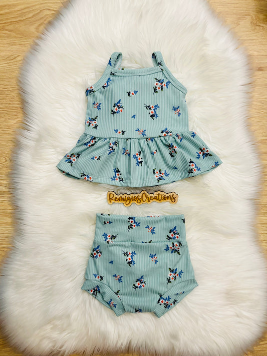 Blue Floral Cami Tank/Onesie/Peplum W/Bummies