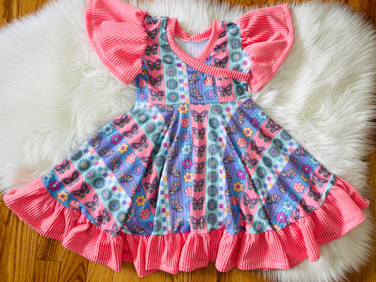 RTS 4T Ruffle Camellia Dress w/Petal Sleeves
