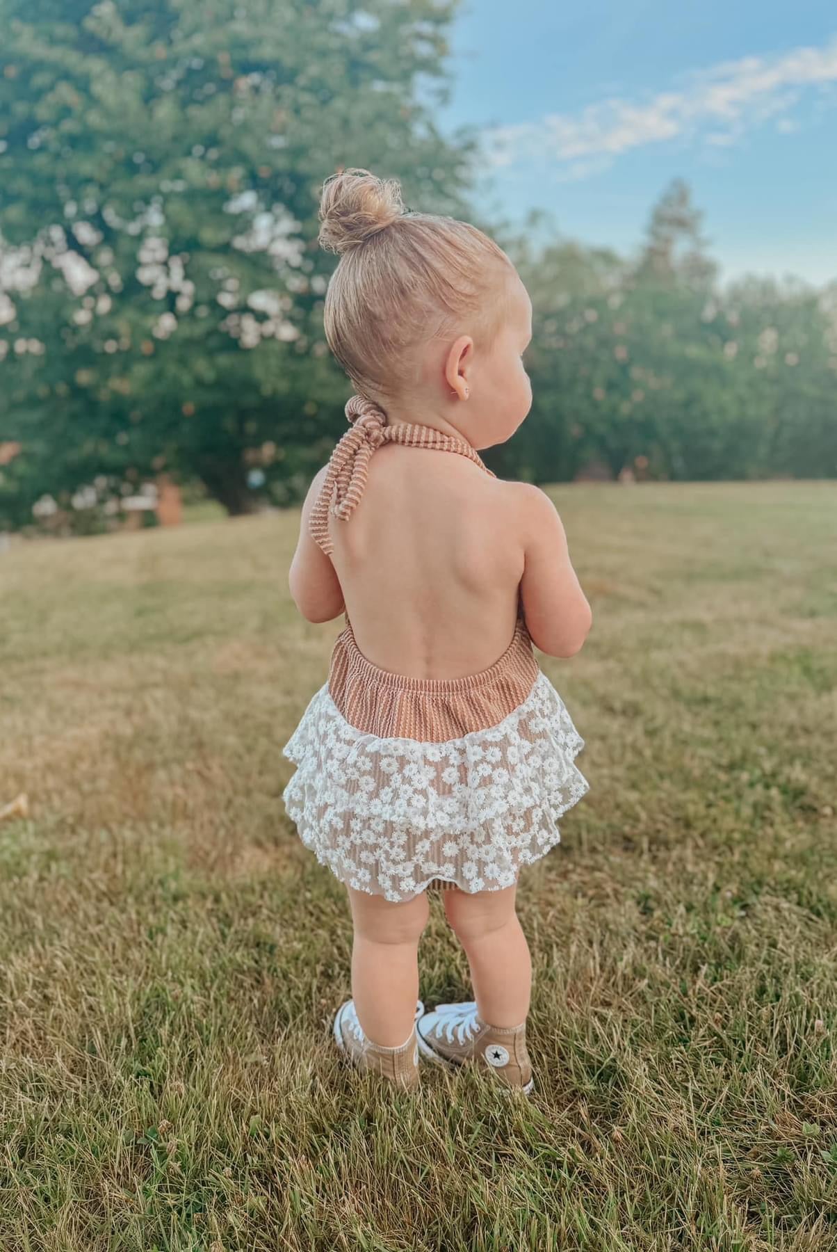 Custom LACE Ruffle Bum Halter Romper (upload file)