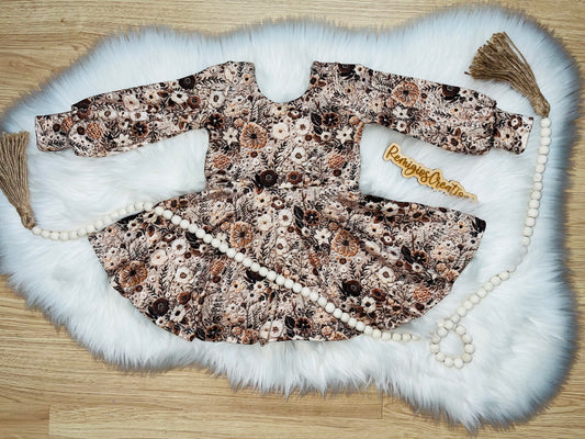 Brown Floral Embroidery Puff Sleeve Brielle Bodysuit