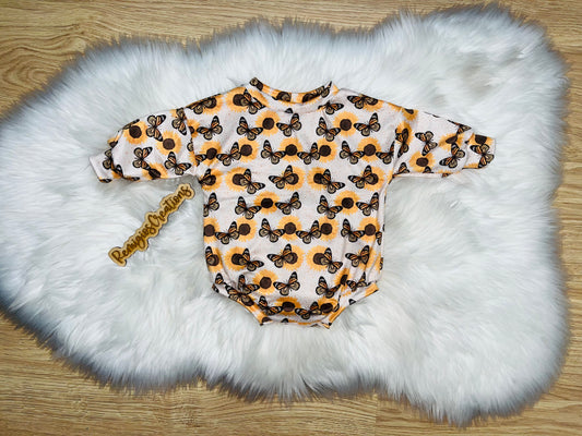 Butterfly and Sunflowers LS Sweater Romper