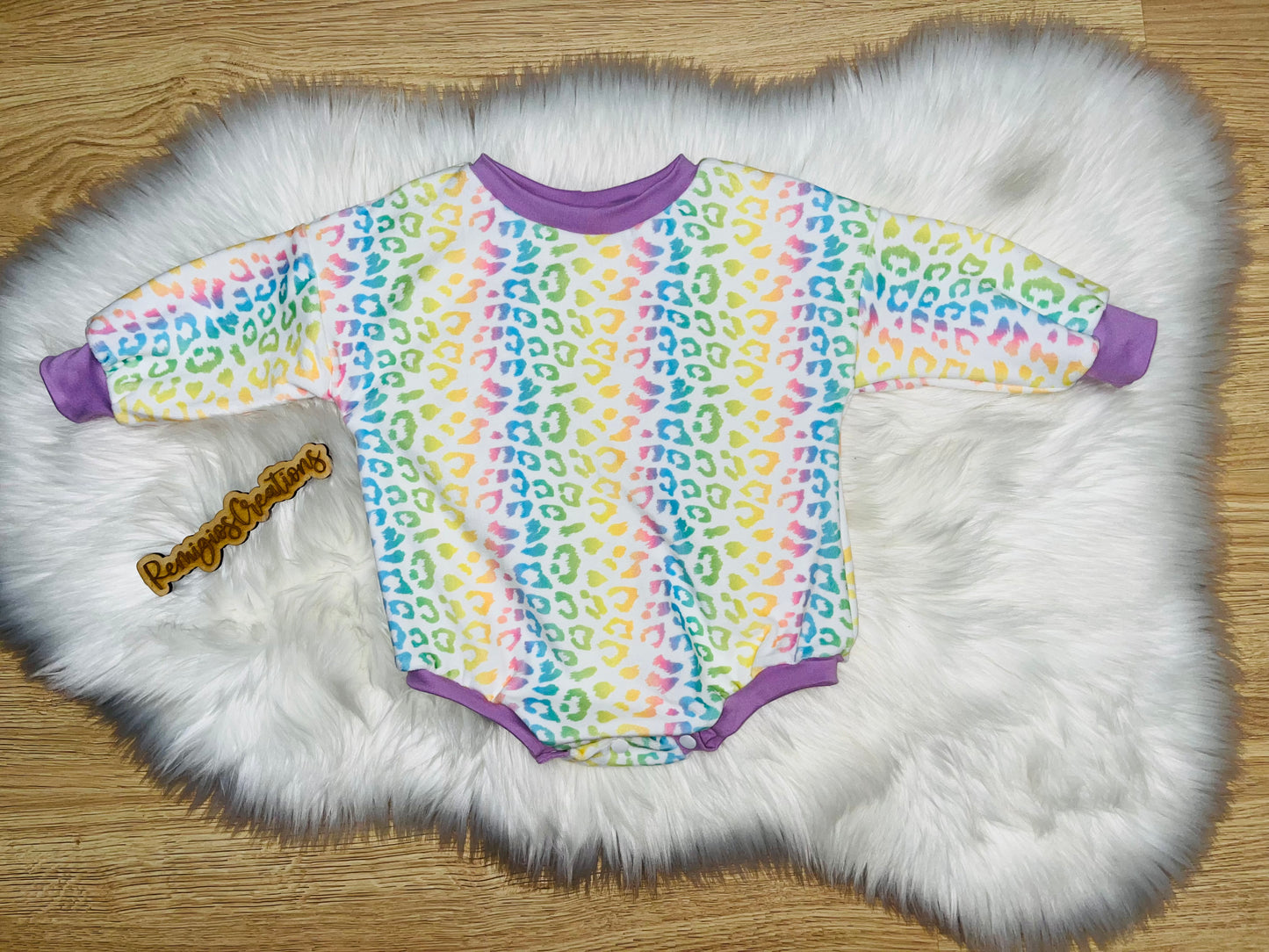 Rainbow Leopard Velvet LS Sweater Romper