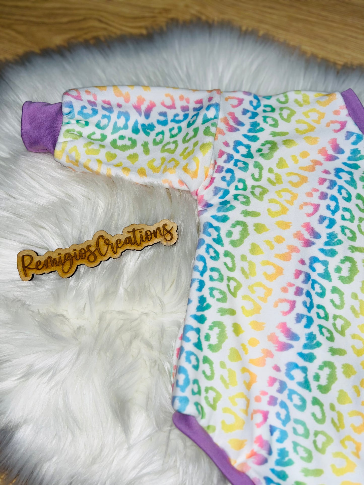 Rainbow Leopard Velvet LS Sweater Romper