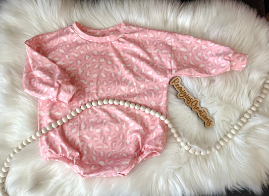 Pink Leopard LS Sweater Romper