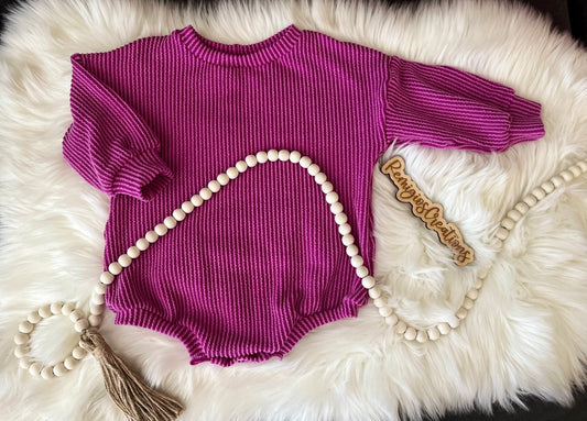 Solid Waved Rib Long Sleeve Sweater Romper