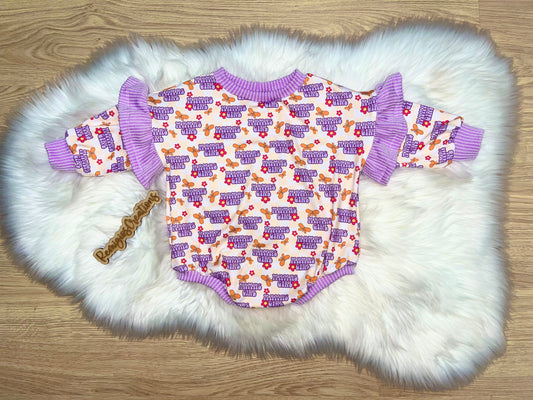 Purple Mamas Girl Ruffle Sweater Romper