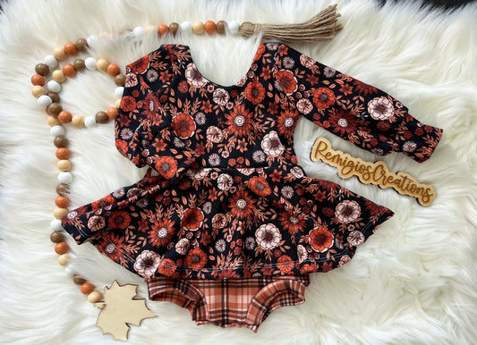 Rust Floral Puff Sleeve Brielle Bodysuit