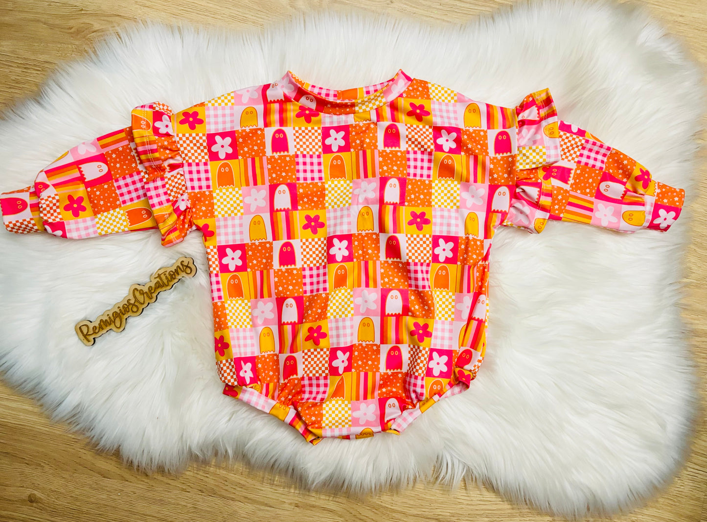 Ghost Patchwork Ruffle Sweater Romper