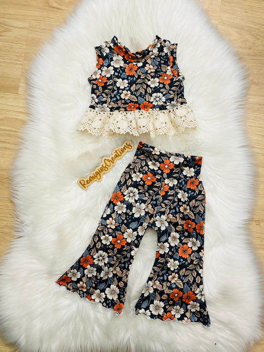 Fall Floral Lace Ruffle Tank w/Flares