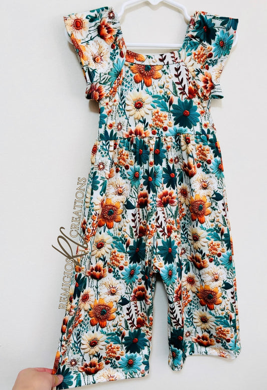 Fall Teal Floral Margo Romper