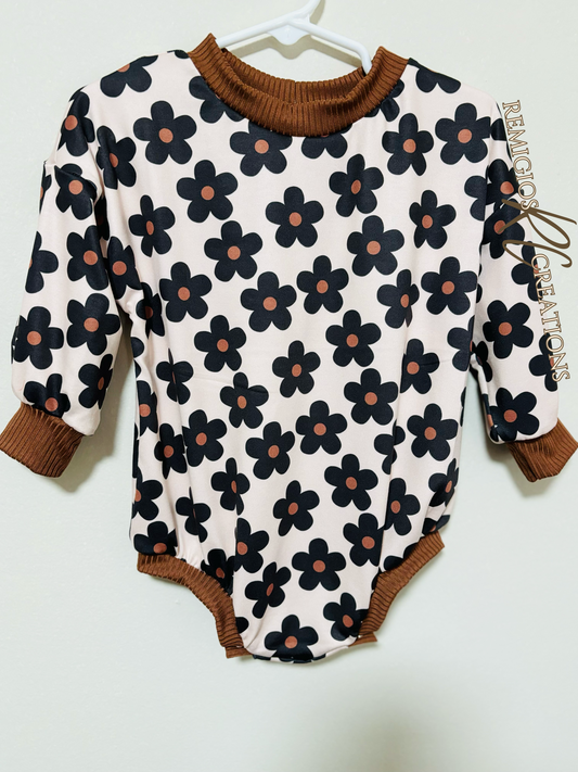 Brown Floral LS Sweater Romper