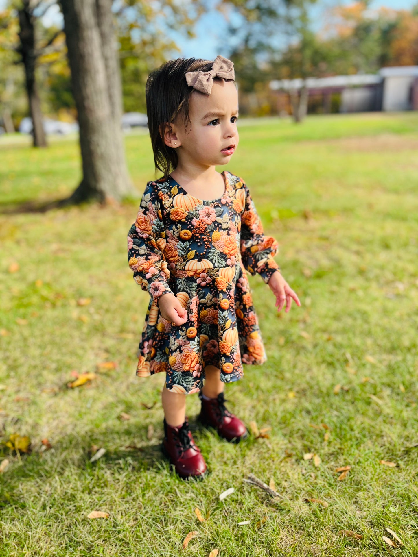 Pumpkin Embroidery Puff Sleeve Brielle Bodysuit