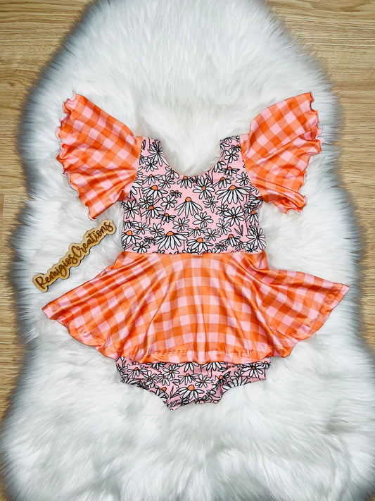 Orange/Pink Flutter Sleeve Brielle Bodysuit