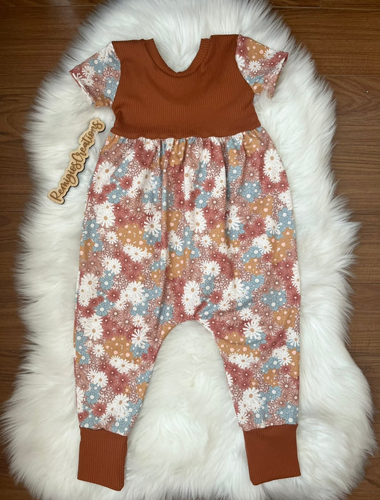 Rust Floral Magnolia Pants Romper