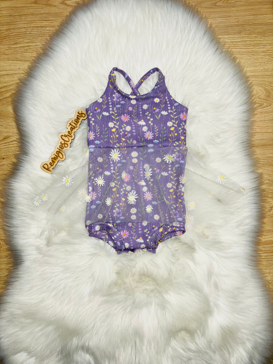 Purple Floral Daisy Lace Cross-strap Brielle