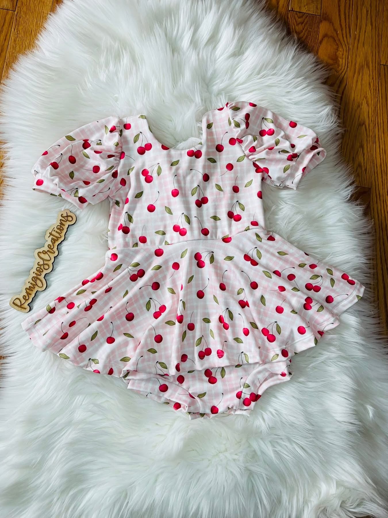 Cherry Plaid Short Puff Sleeve Brielle Bodysuit
