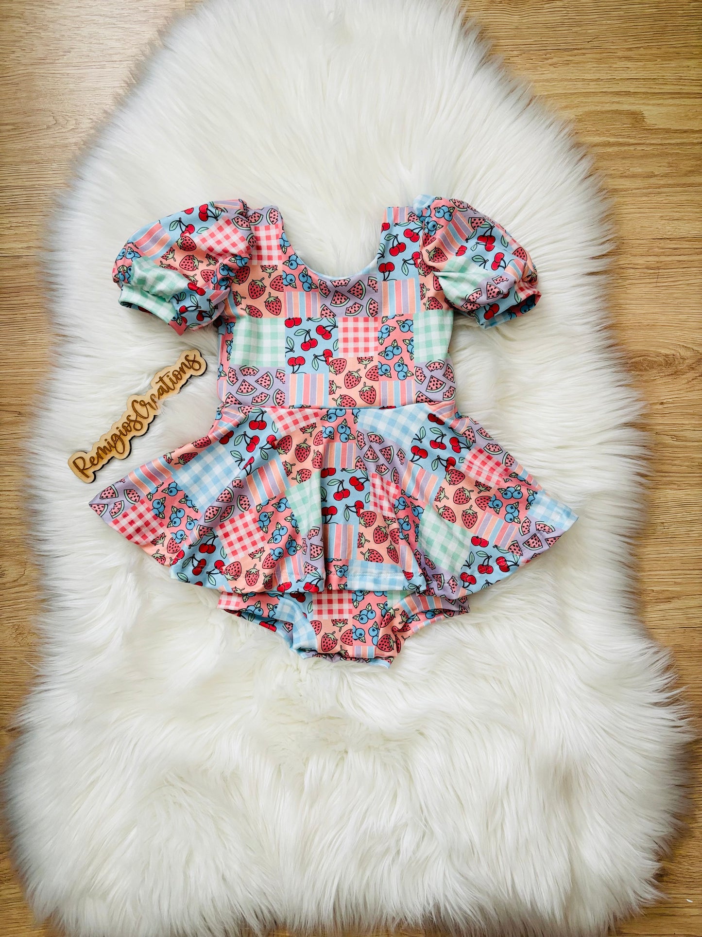 Fruit Patchwork Short Puff Sleeve Brielle Bodysuit